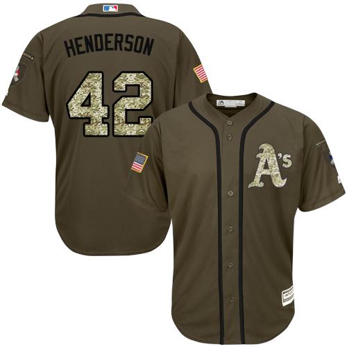 Athletics #42 Dave Henderson Green Salute to Service Stitched MLB Jersey - Click Image to Close